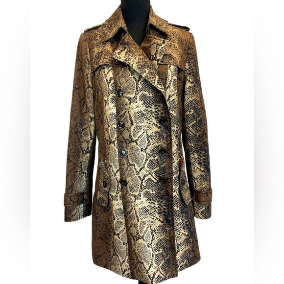 Banana Republic Heritage brown snake print trench coat M - Picture 4 of 14